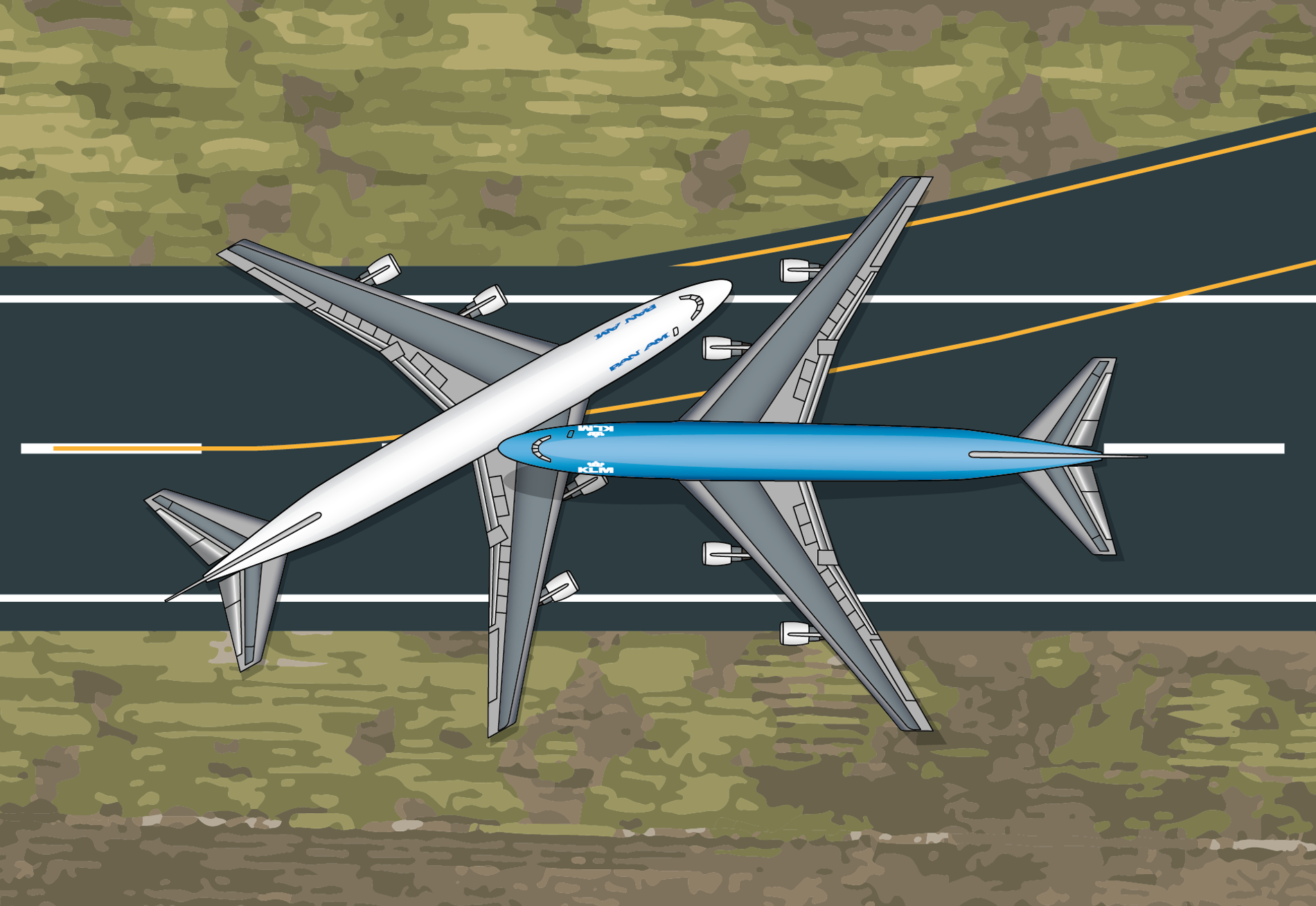 Ilustração que mostra a colisão as aeronaves